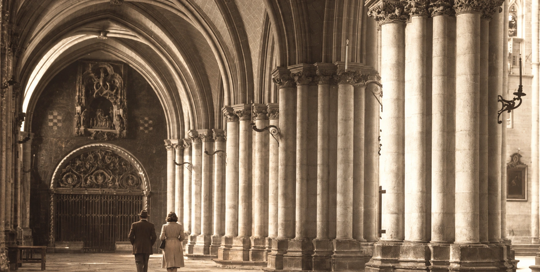 Figura 49. Visitantes en la nave de la Epístola. Recreación con IA basada en Thomas, Archivo Municipal de Toledo (Fig. 12).